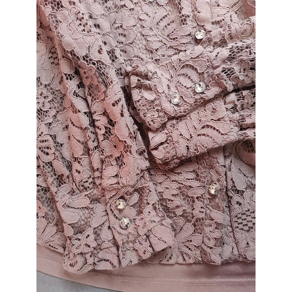 Women's Cable & Gauge Long Sleeve Lace Blouse Mauve Pink - Picture 5 of 9